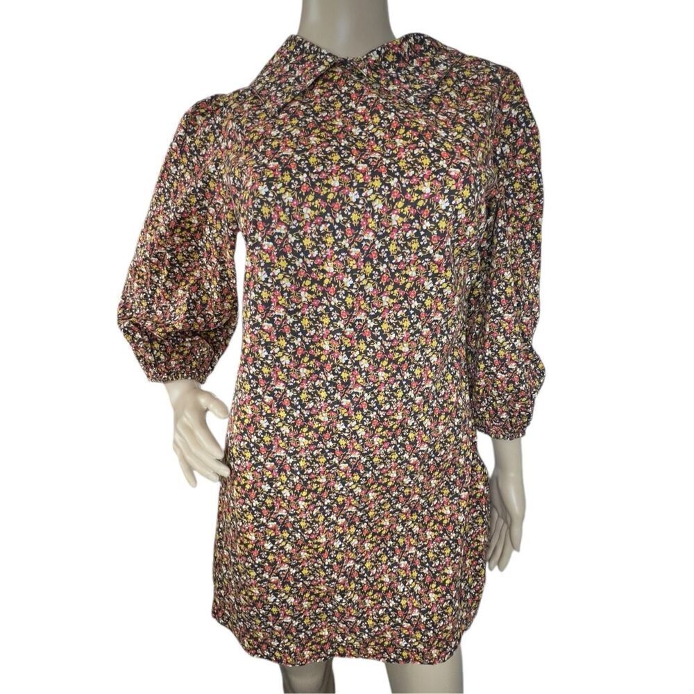 Free People Floral Patterned Collared Half Sleeve Mini Dress